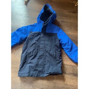 Lands End Squall Jacket Blue Black Color Block Hooded Kids Size 8